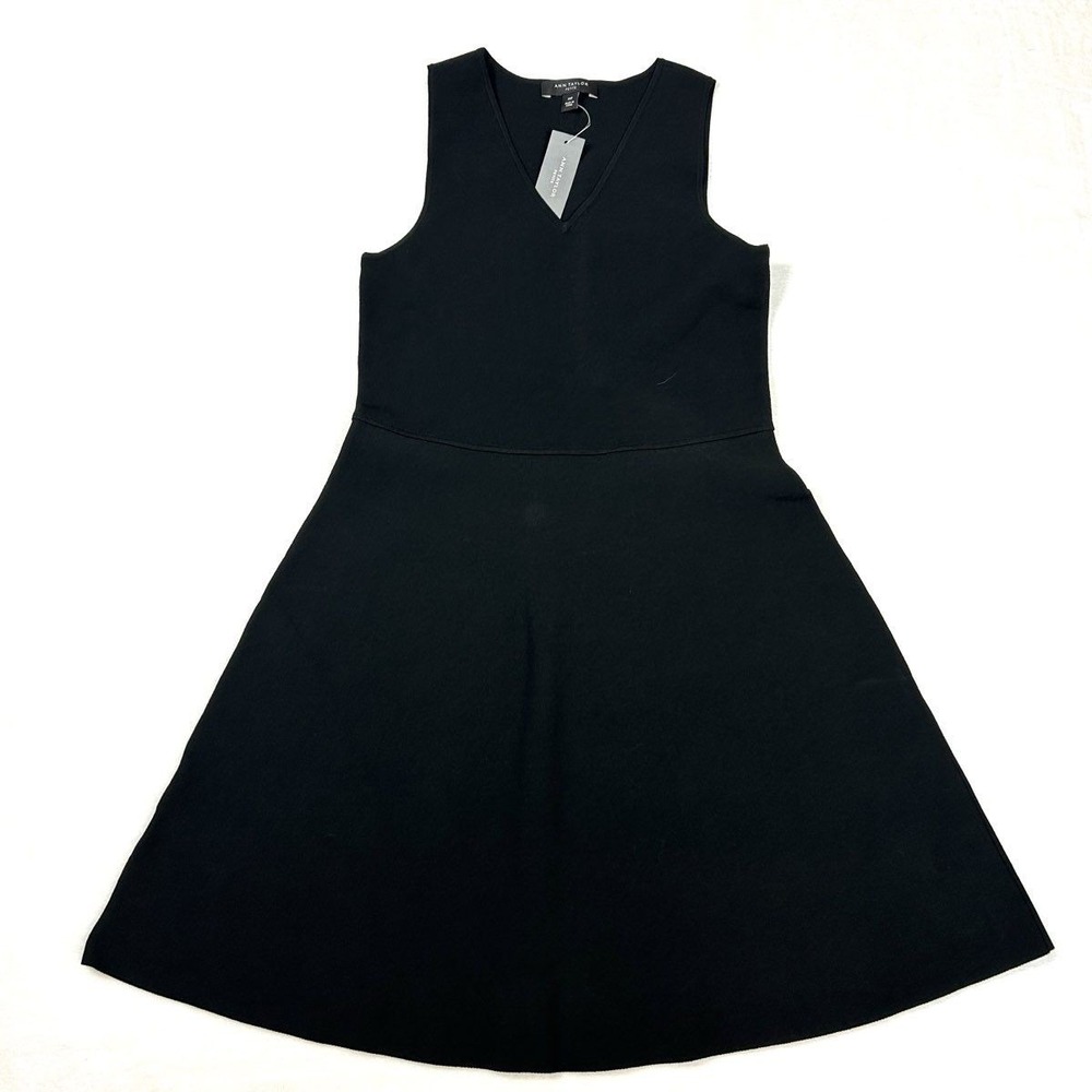 Ann Taylor Petite Women's Black V-Neck Sleeveless Fit & Flare Knit Dress XSP NWT